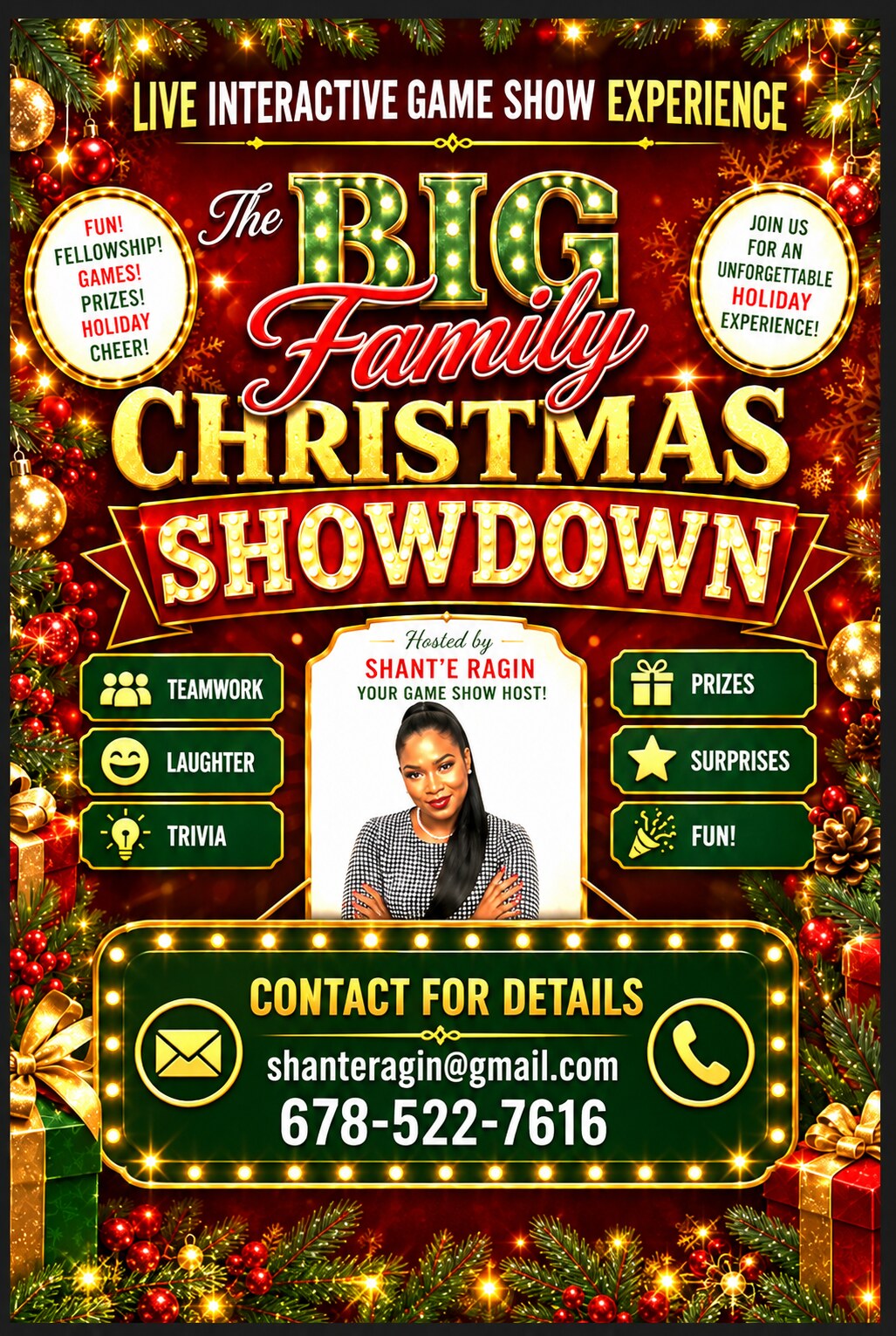 General promotional flyer for The Big Family Christmas Showdown hosted by Shant’e Ragin